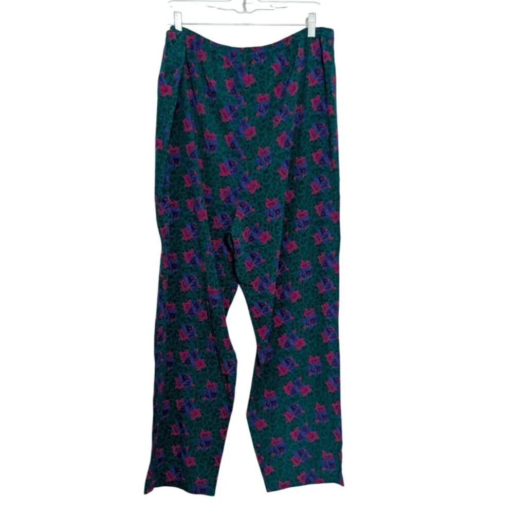 Gold Label Victorias Secret Floral Satin PJ Pants Green Womens Size Large Silky